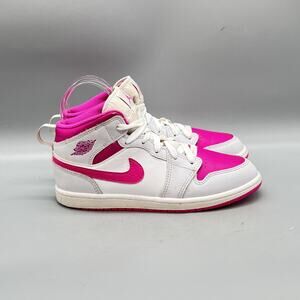 Nike Shoes Youth Girls 3 Pink White Leather Air Jordan 1 Mid Basketball Sneakers